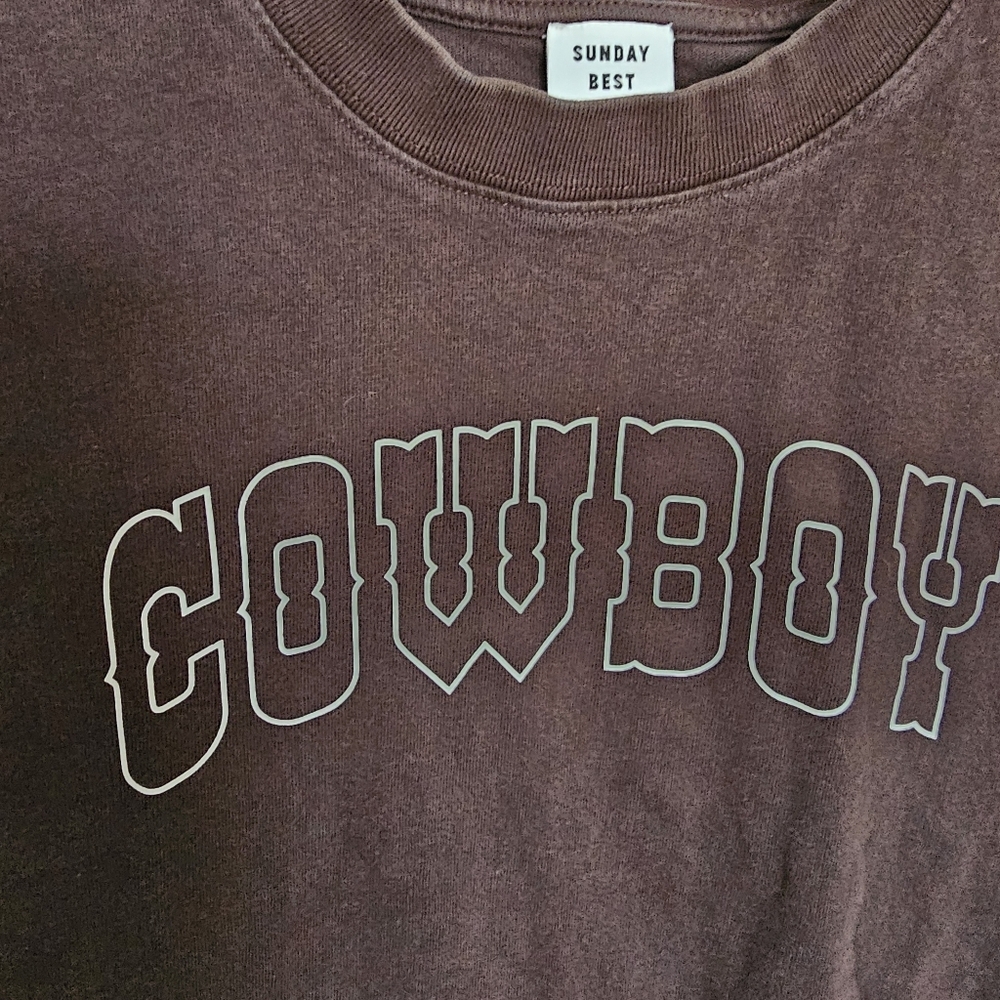 Sunday Best Aritzia Brown crop tee COWBOY Small baby tee - Picture 4 of 6